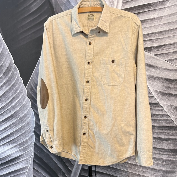 J. Crew Men’s L Work Shirt Flannel Cream Button Down Elbow Patches - Picture 13 of 13